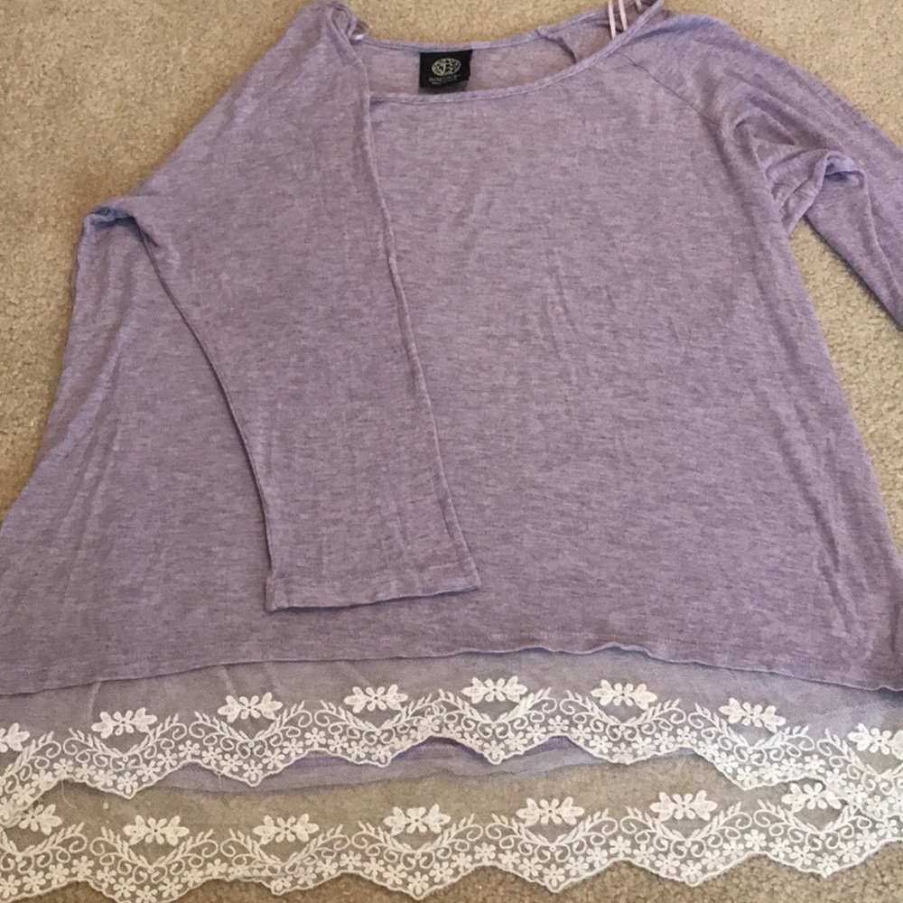 purple mid-sleeve lace shirt